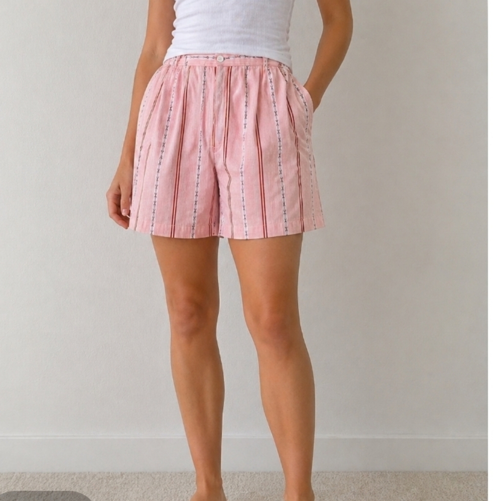 JOHN HENRY Vintage Elastic Waist Patterned Shorts Grandma Core Larg e